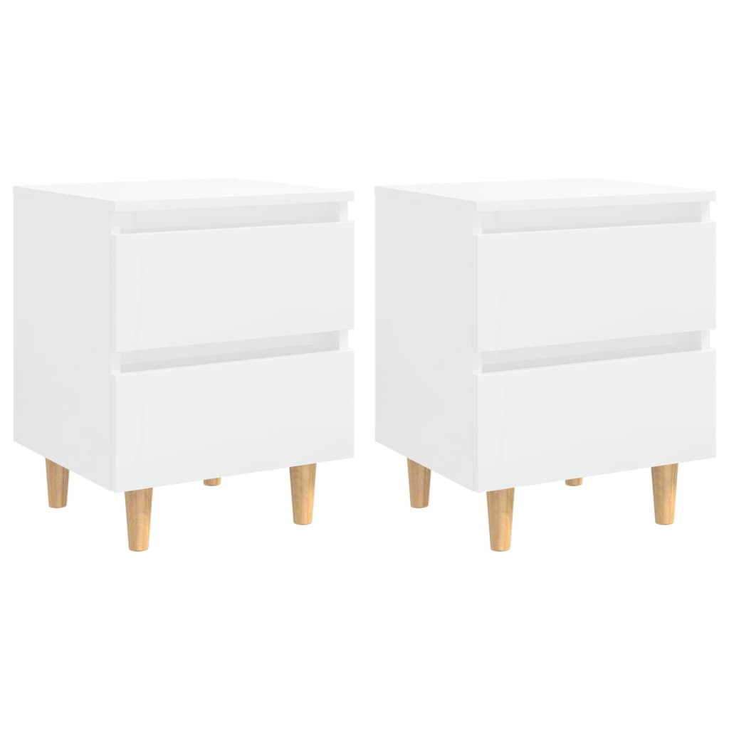 Comodini con Gambe Legno Pino 2 pz-Set di 2 Tavolino da notte Bianco Lucido 40x35x50 cm
