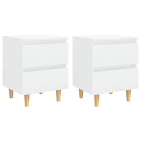 Comodini con Gambe Legno Pino 2 pz-Set di 2 Tavolino da notte Bianco Lucido 40x35x50 cm