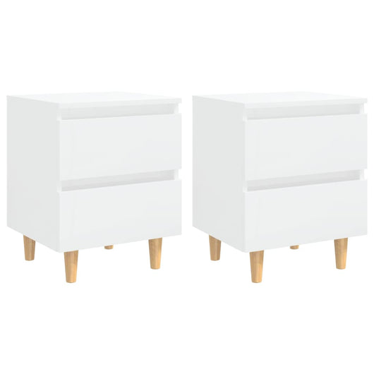 Comodini con Gambe Legno Pino 2 pz-Set di 2 Tavolino da notte Bianco Lucido 40x35x50 cm