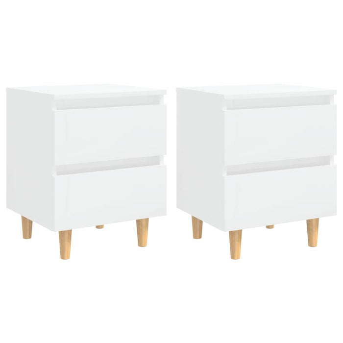 Comodini con Gambe Legno Pino 2 pz-Set di 2 Tavolino da notte Bianco Lucido 40x35x50 cm