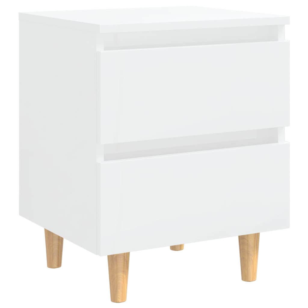 Comodini con Gambe Legno Pino 2pz Bianco Lucido 40x35x50 cm 805864