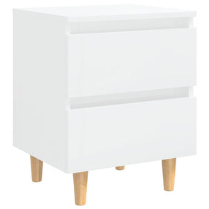 Comodini con Gambe Legno Pino 2pz Bianco Lucido 40x35x50 cm 805864