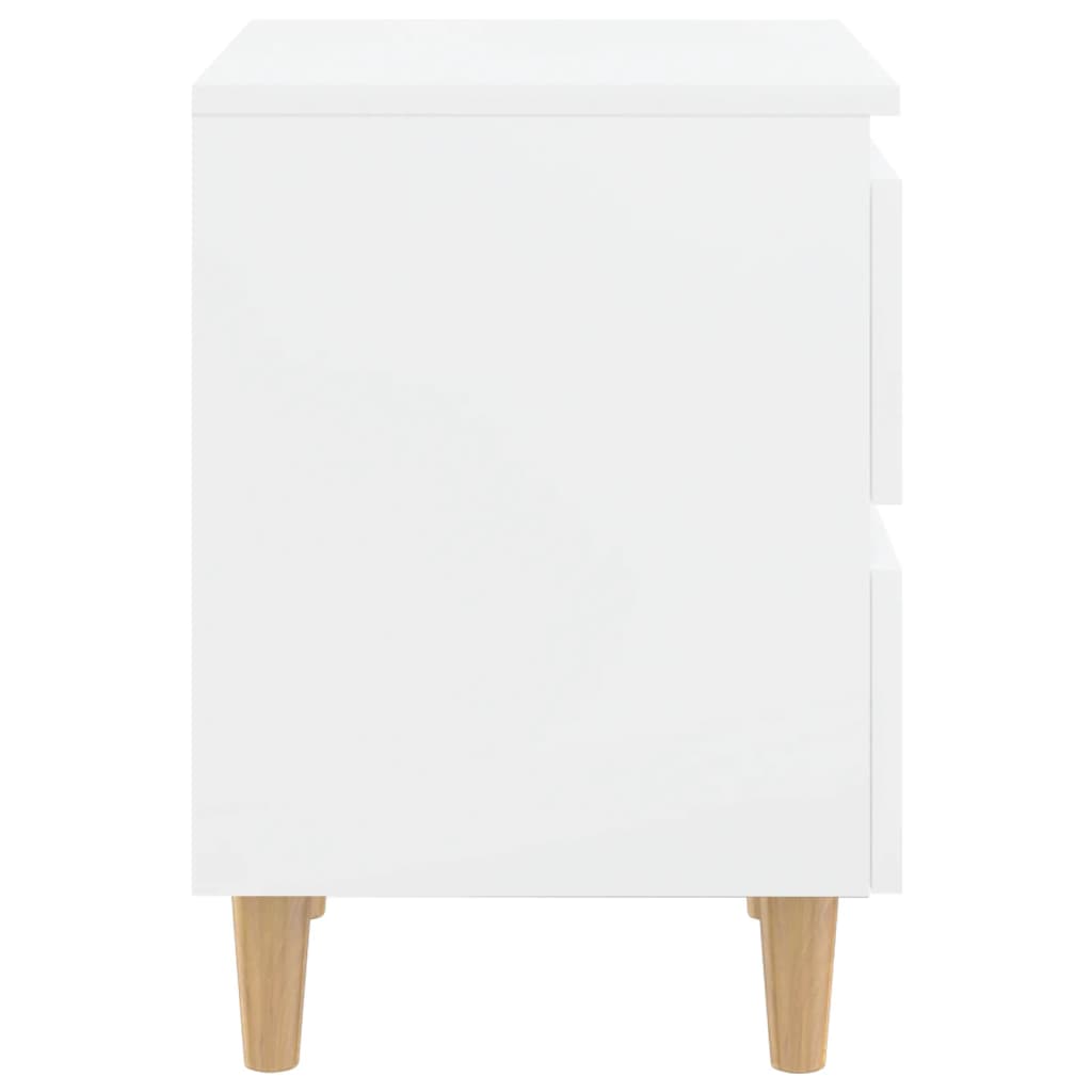 Comodini con Gambe Legno Pino 2 pz-Set di 2 Tavolino da notte Bianco Lucido 40x35x50 cm