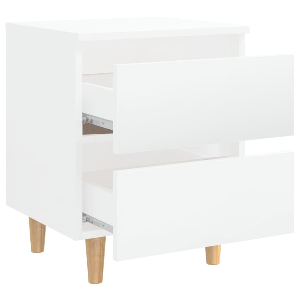Comodini con Gambe Legno Pino 2 pz-Set di 2 Tavolino da notte Bianco Lucido 40x35x50 cm