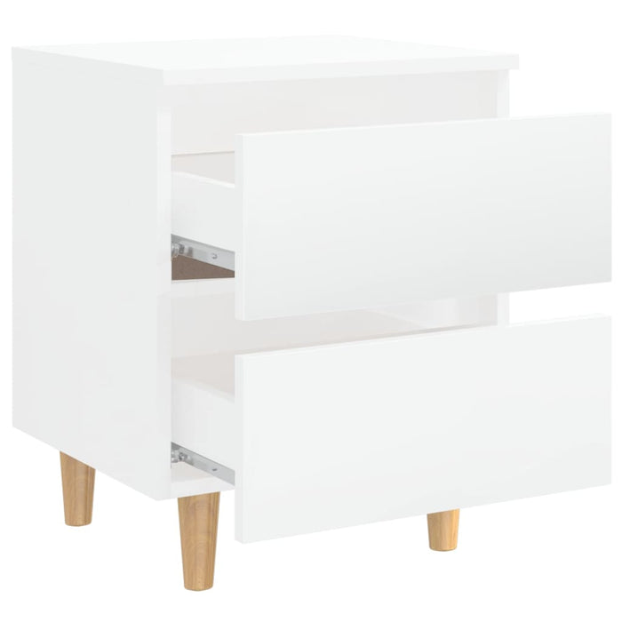 Comodini con Gambe Legno Pino 2 pz-Set di 2 Tavolino da notte Bianco Lucido 40x35x50 cm
