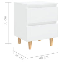 Comodini con Gambe Legno Pino 2pz Bianco Lucido 40x35x50 cm 805864