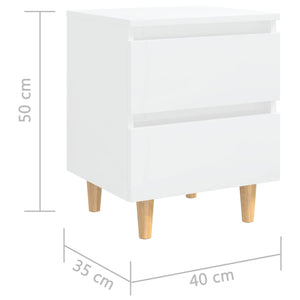 Comodini con Gambe Legno Pino 2 pz-Set di 2 Tavolino da notte Bianco Lucido 40x35x50 cm