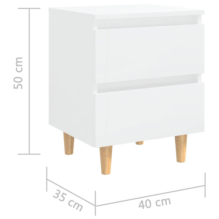 Comodini con Gambe Legno Pino 2 pz-Set di 2 Tavolino da notte Bianco Lucido 40x35x50 cm