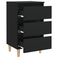 Comodino con Gambe in Legno Massello Nero 40x35x69 cm 805889