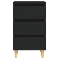 Comodino con Gambe in Legno-Tavolino da notte Massello Nero 40x35x69 cm