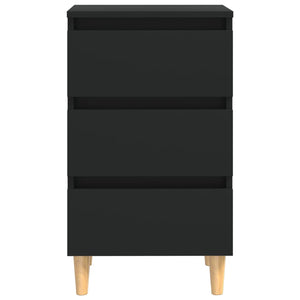 Comodino con Gambe in Legno-Tavolino da notte Massello Nero 40x35x69 cm