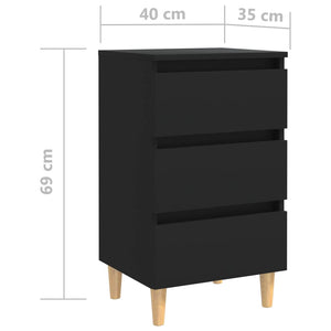 Comodino con Gambe in Legno-Tavolino da notte Massello Nero 40x35x69 cm