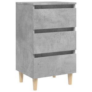 Comodino con Gambe in Legno-Tavolino da notte Massello Grigio Cemento 40x35x69 cm
