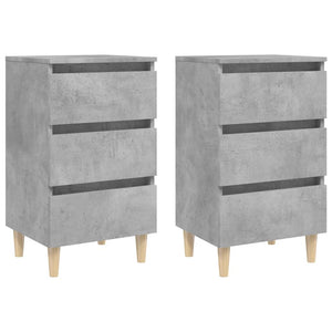 Comodini con Gambe Legno Massello 2pz-Tavolino da notte Grigio Cemento 40x35x69cm