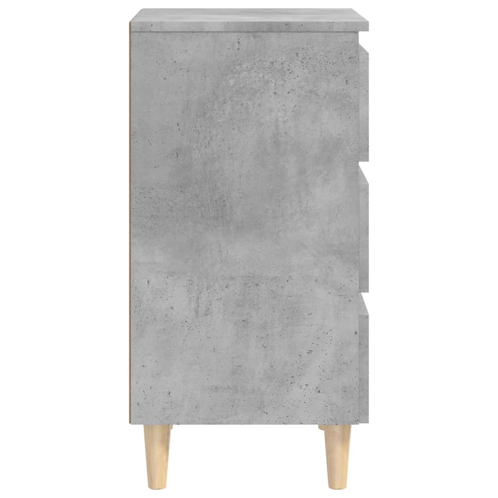 Comodini con Gambe Legno Massello 2pz-Tavolino da notte Grigio Cemento 40x35x69cm