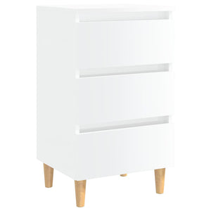 Comodino con Gambe in Legno Massello Bianco Lucido 40x35x69 cm cod mxl 48674