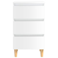 Comodino con Gambe in Legno Massello Bianco Lucido 40x35x69 cm 805899