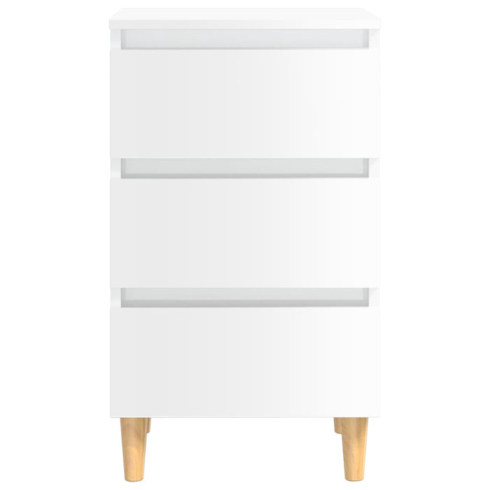 Comodino con Gambe in Legno Massello Bianco Lucido 40x35x69 cm 805899