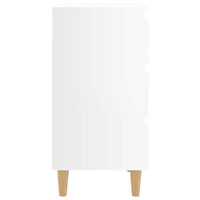 Comodino con Gambe in Legno Massello-Tavolino da notte Bianco Lucido 40x35x69 cm