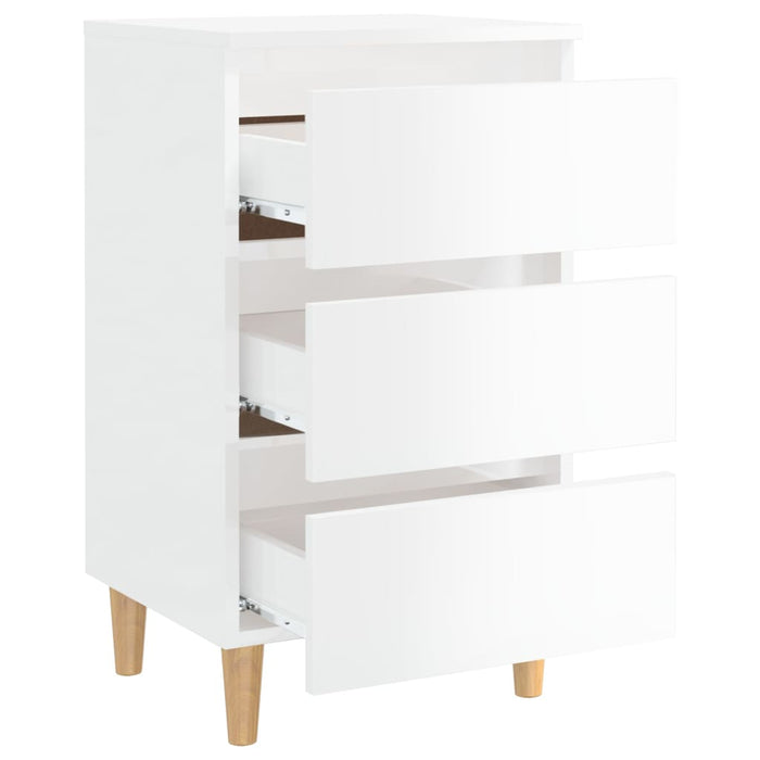 Comodino con Gambe in Legno Massello Bianco Lucido 40x35x69 cm 805899
