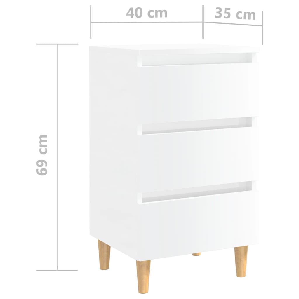 Comodino con Gambe in Legno Massello Bianco Lucido 40x35x69 cm cod mxl 48674