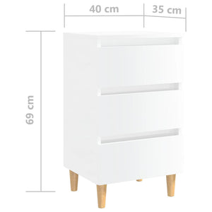 Comodino con Gambe in Legno Massello Bianco Lucido 40x35x69 cm 805899