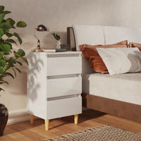 Comodino con Gambe in Legno Massello Bianco Lucido 40x35x69 cm 805899