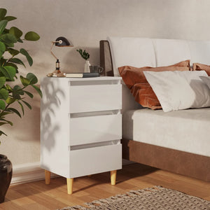 Comodino con Gambe in Legno Massello Bianco Lucido 40x35x69 cm 805899