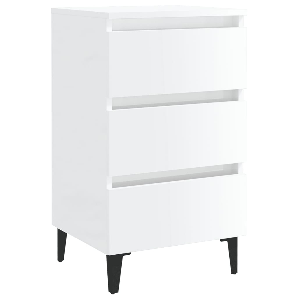 Comodino con Gambe in Metallo Bianco Lucido 40x35x69 cm 805917