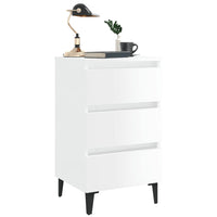 Comodino con Gambe in Metallo Bianco Lucido 40x35x69 cm 805917