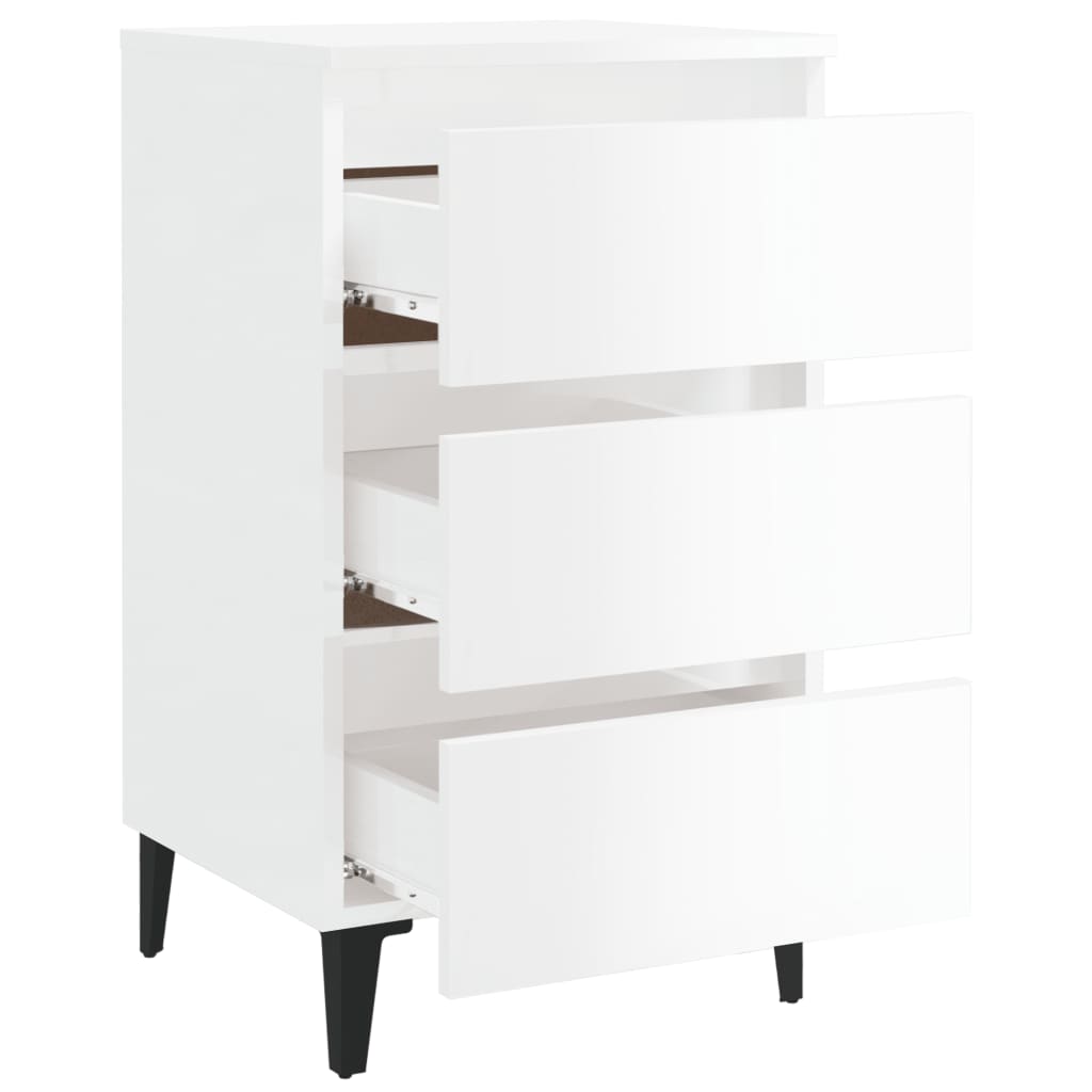 Comodino con Gambe in Metallo Bianco Lucido 40x35x69 cm 805917