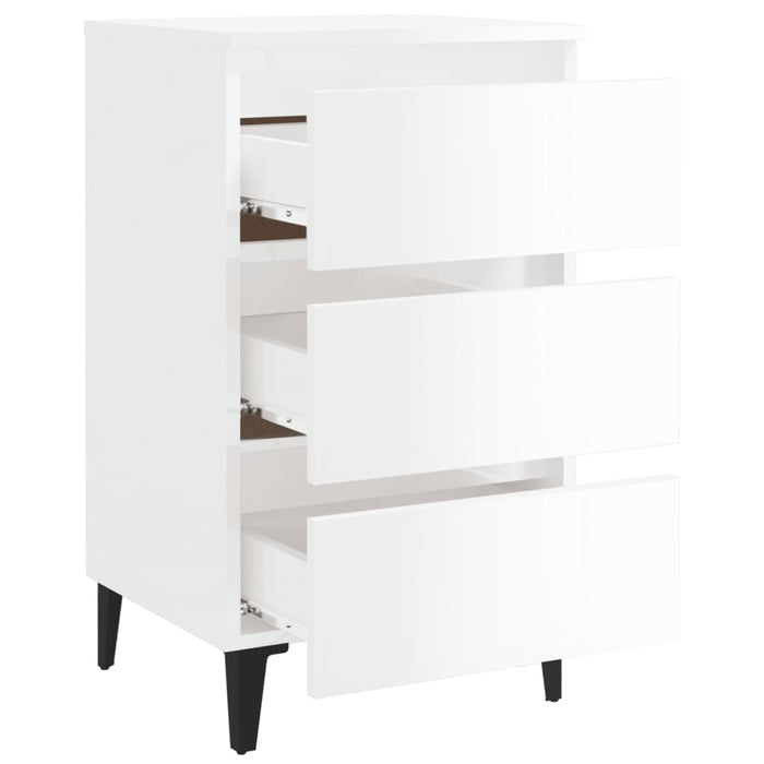 Comodino con Gambe in Metallo Bianco Lucido 40x35x69 cm 805917