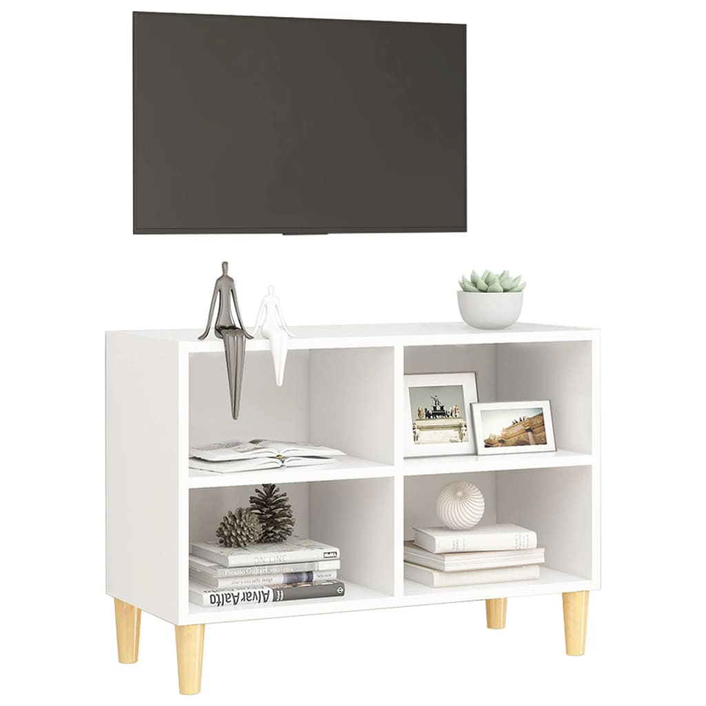 Mobile TV con Gambe in Legno Massello Bianco 69,5x30x50 cm 805923