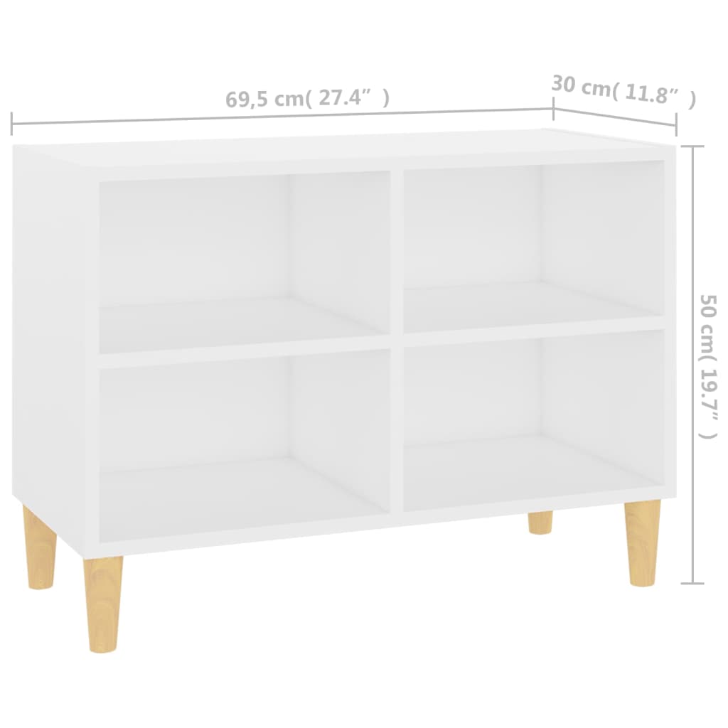 Mobile TV con Gambe-Credenza TV-Console TV in Legno Massello Bianco 69,5x30x50 cm