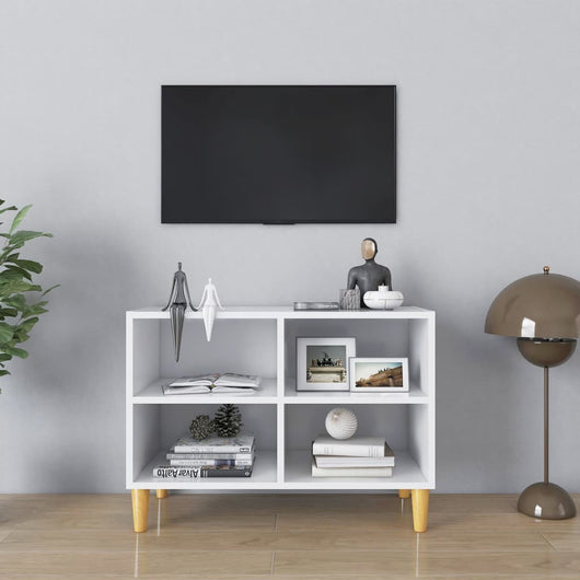 Mobile TV con Gambe-Credenza TV-Console TV in Legno Massello Bianco 69,5x30x50 cm