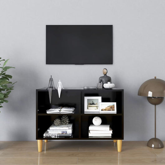 Mobile TV con Gambe-Credenza TV-Console TV in Legno Massello Nero 69,5x30x50 cm