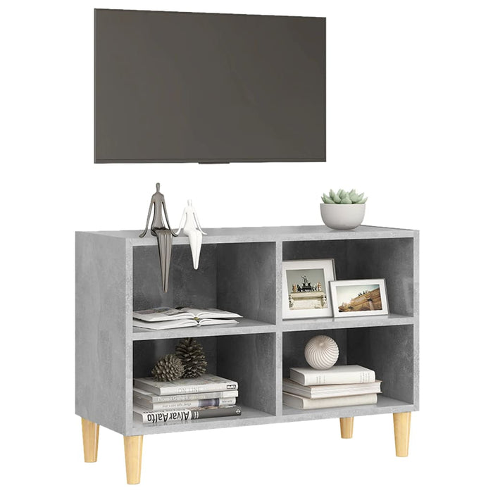Mobile TV con Gambe-Credenza TV-Console TV Legno Massello Grigio Cemento 69,5x30x50 cm