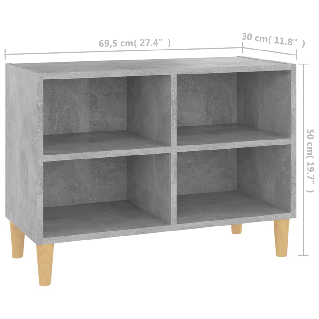 Mobile TV con Gambe-Credenza TV-Console TV Legno Massello Grigio Cemento 69,5x30x50 cm