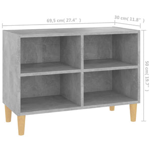 Mobile TV con Gambe-Credenza TV-Console TV Legno Massello Grigio Cemento 69,5x30x50 cm