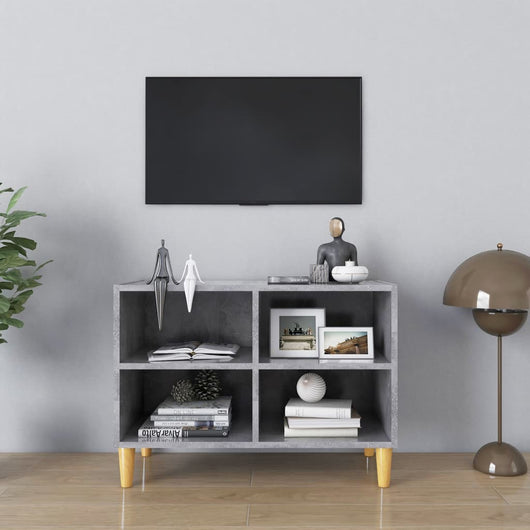 Mobile TV con Gambe-Credenza TV-Console TV Legno Massello Grigio Cemento 69,5x30x50 cm