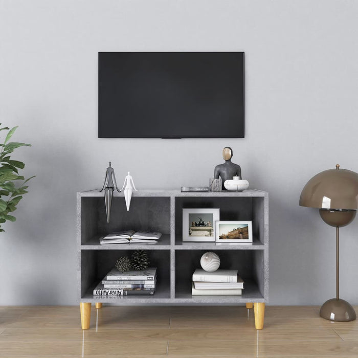 Mobile TV con Gambe-Credenza TV-Console TV Legno Massello Grigio Cemento 69,5x30x50 cm