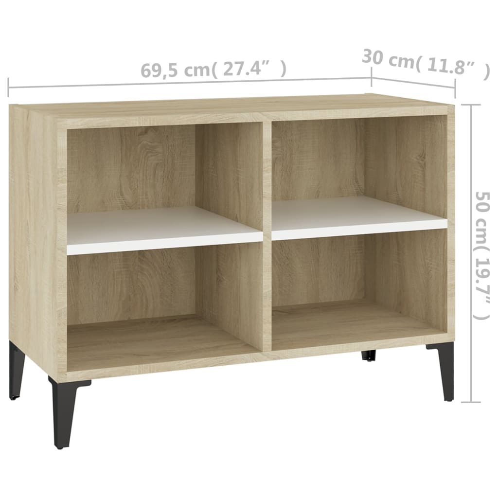 Mobile TV Gambe in Metallo Bianco e Rovere Sonoma 69,5x30x50 cm cod mxl 14155