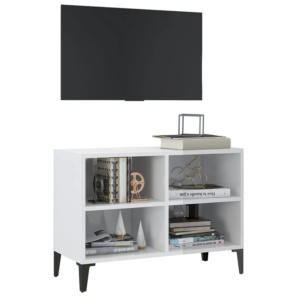 Mobile TV con Gambe-Credenza TV-Console TV in Metallo Bianco Lucido 69,5x30x50 cm