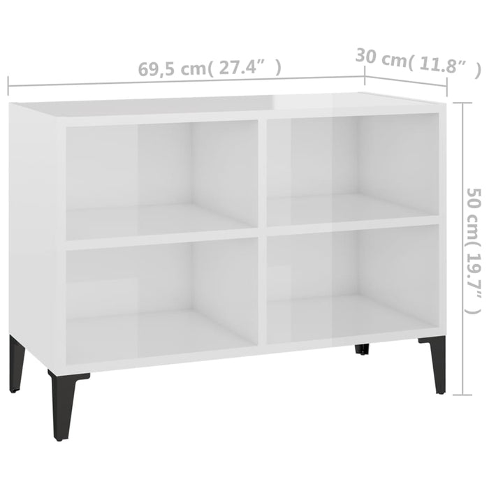 Mobile TV con Gambe-Credenza TV-Console TV in Metallo Bianco Lucido 69,5x30x50 cm