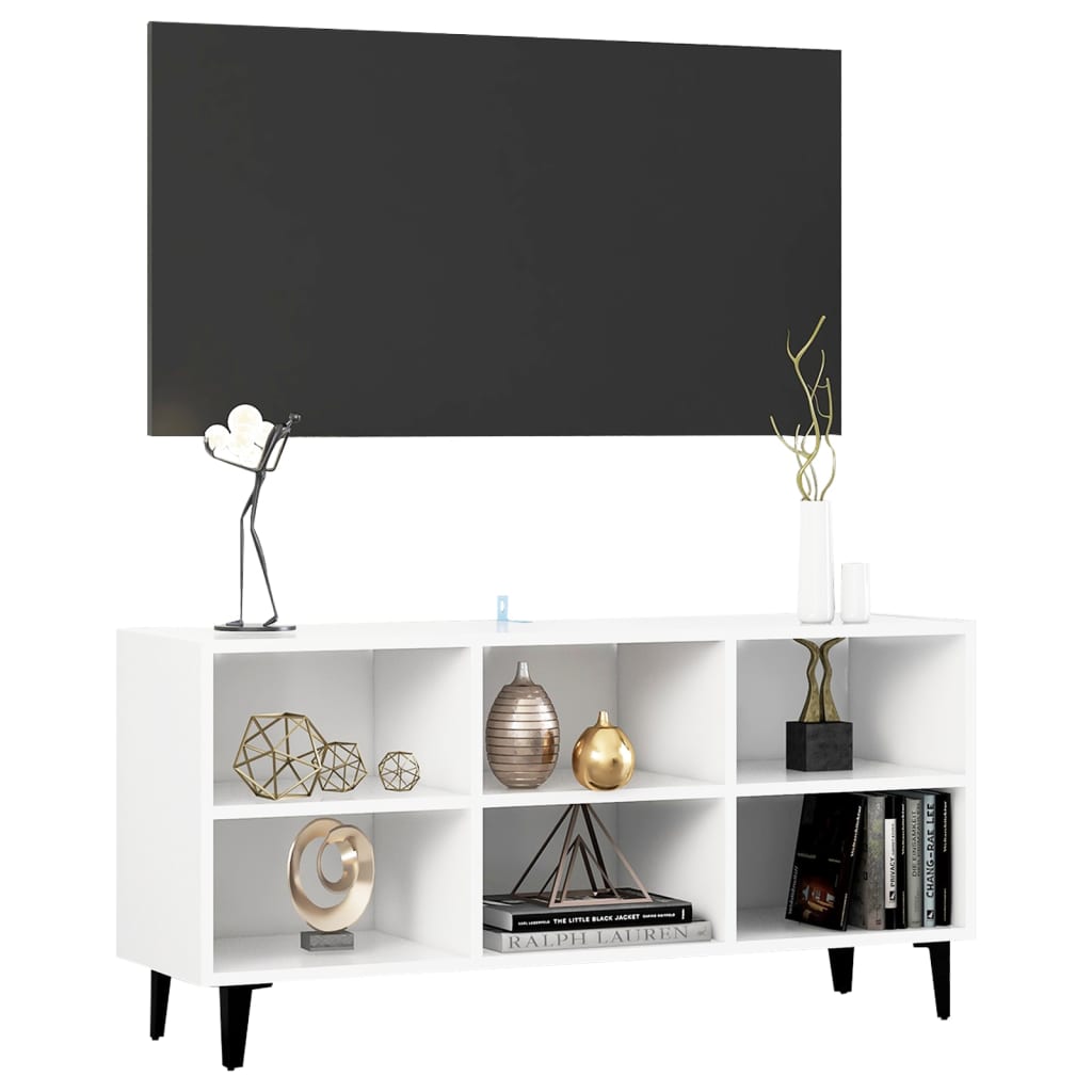 Mobile TV con Gambe-Credenza TV-Console TV in Metallo Bianco 103,5x30x50 cm 925429