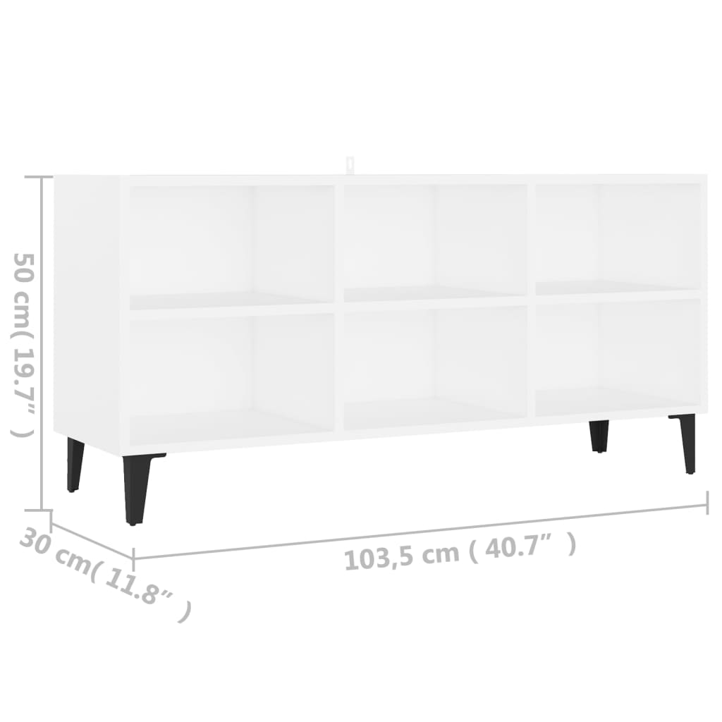 Mobile TV con Gambe-Credenza TV-Console TV in Metallo Bianco 103,5x30x50 cm 925429