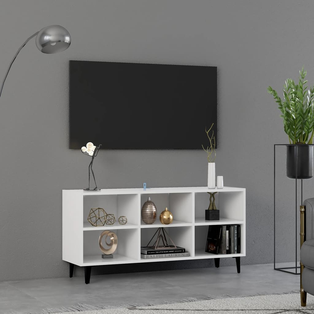 Mobile TV con Gambe-Credenza TV-Console TV in Metallo Bianco 103,5x30x50 cm 925429