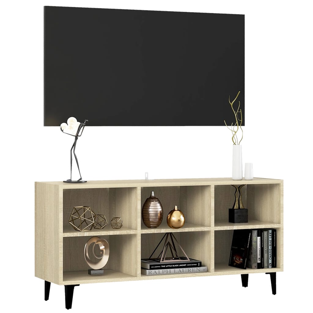 Mobile TV con Gambe-Credenza TV-Console TV in Metallo Rovere Sonoma 103,5x30x50 cm