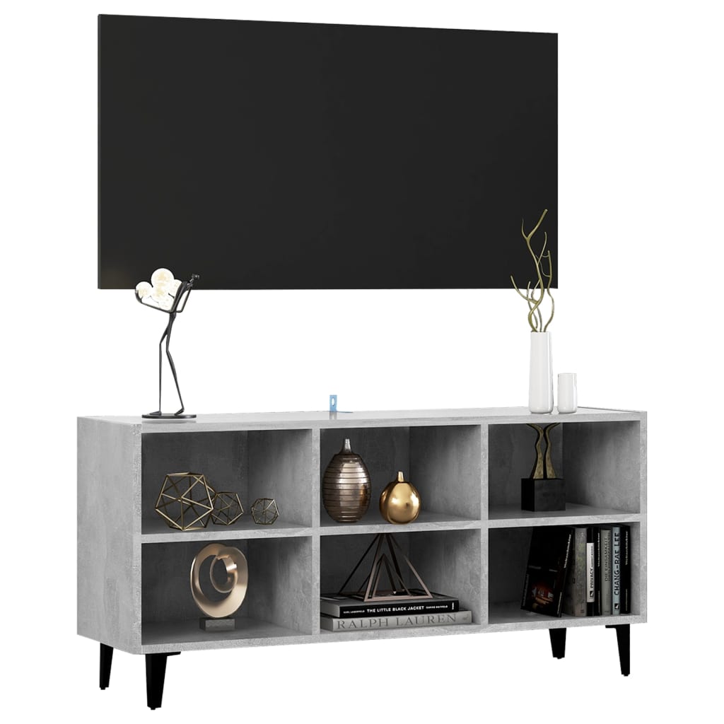 Mobile TV con Gambe-Credenza TV-Console TV in Metallo Grigio Cemento 103,5x30x50 cm