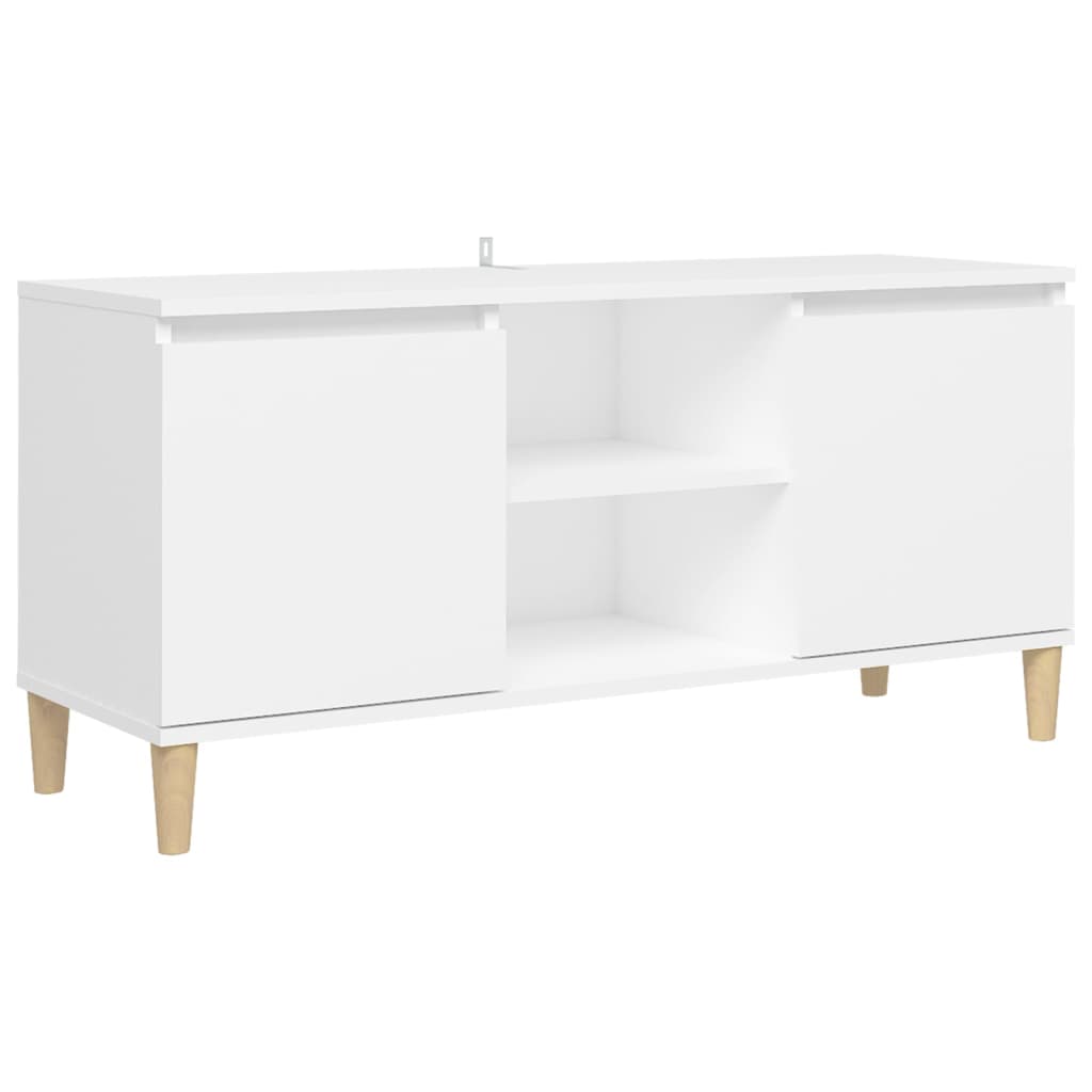 Comodino con Gambe in Legno-Tavolino da notte Massello Bianco 103,5x30x50 cm